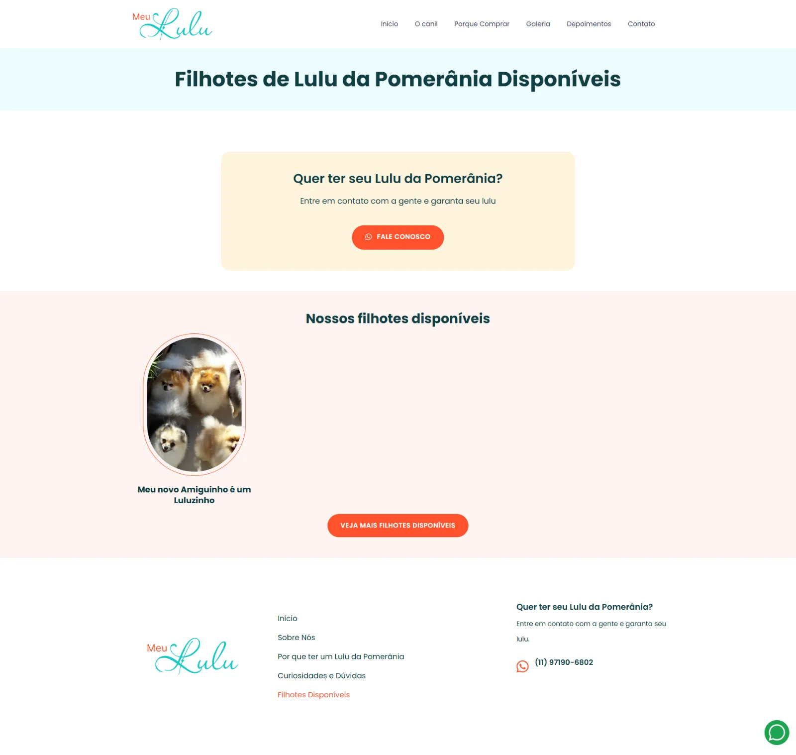 Página de cachorros disponiveis